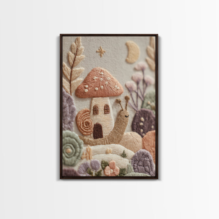 Garden Snail with Mushroom House Canvas Print, Nursery Decor, Nursery Art, Watercolor Art, Nursery, Kids Wall Art, NDE-2x3-79