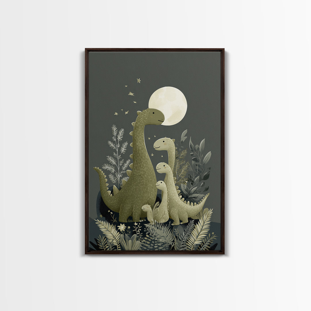 Gentle Dinosaur Family Framed Canvas Print, Nursery Decor, Nursery Wall Decals, Fine Art, Nursery, Textured Painting, NDE-2x3-87