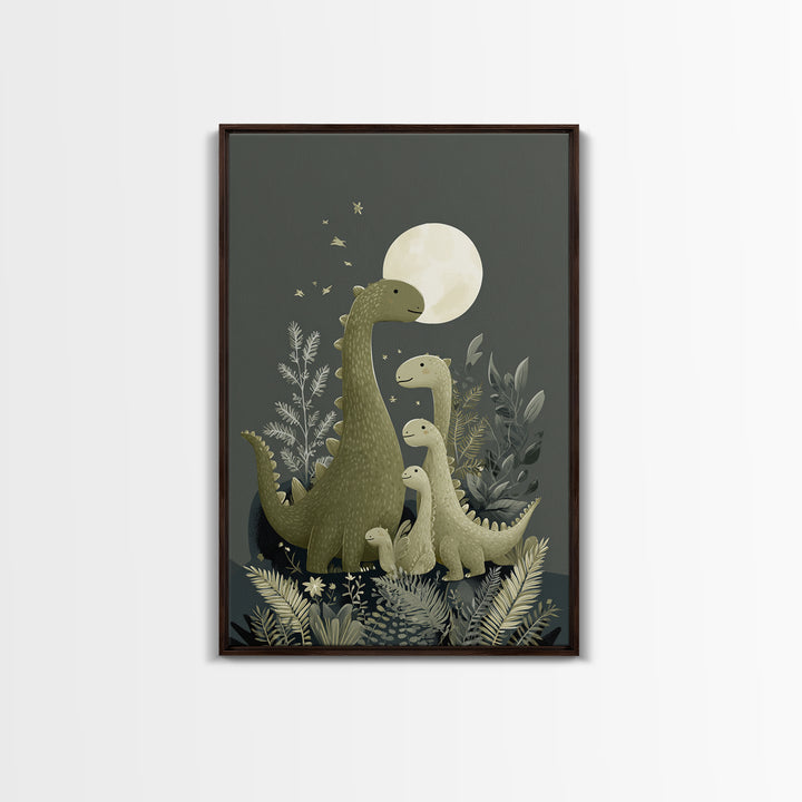 Gentle Dinosaur Family Framed Canvas Print, Nursery Decor, Nursery Wall Decals, Fine Art, Nursery, Textured Painting, NDE-2x3-87