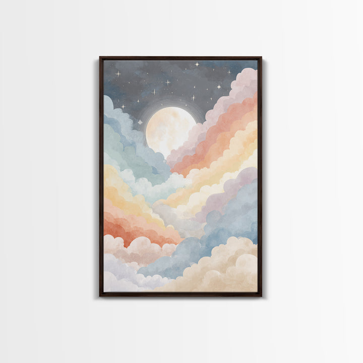 Pastel Rainbow with Soft Cloud Shapes Canvas Print, Nursery Decor, Wall Decal, Abstract Art, Nursery, Wall Light, NDE-2x3-9