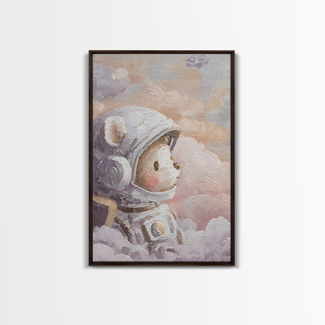 Little Astronaut Bear Canvas Print, Nursery Decor, Nursery Wall Decal, Oil Painting, Nursery, Minimalist Decor, NDE-2x3-95