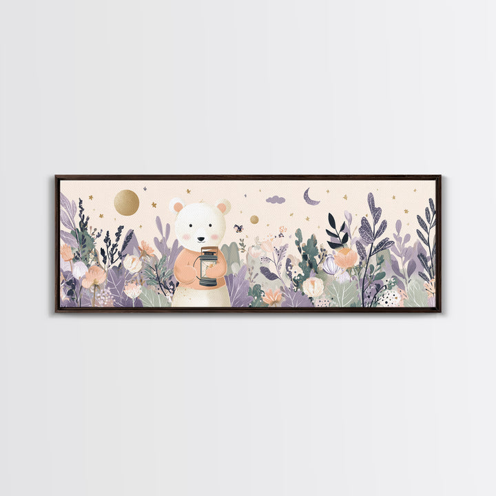 Storybook Bear with Little Lantern Framed Canvas Print, Nursery Decor, Safari Nursery Decor, Fine Art, Nursery, Modern Decor, NDE-3x1-1