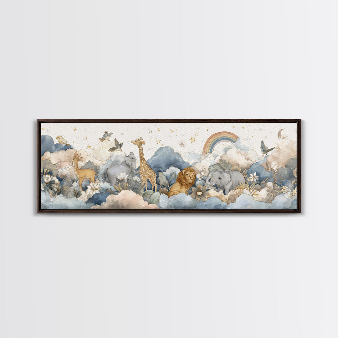 Woodland Animal Parade Framed Canvas Print, Nursery Decor, Nursery Art, Fine Art, Nursery, Kids Wall Art, Nursery Wall Decals, NDE-3x1-18