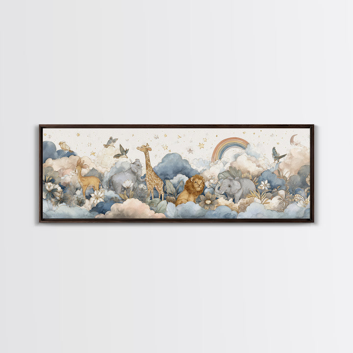 Woodland Animal Parade Framed Canvas Print, Nursery Decor, Nursery Art, Fine Art, Nursery, Kids Wall Art, Nursery Wall Decals, NDE-3x1-18