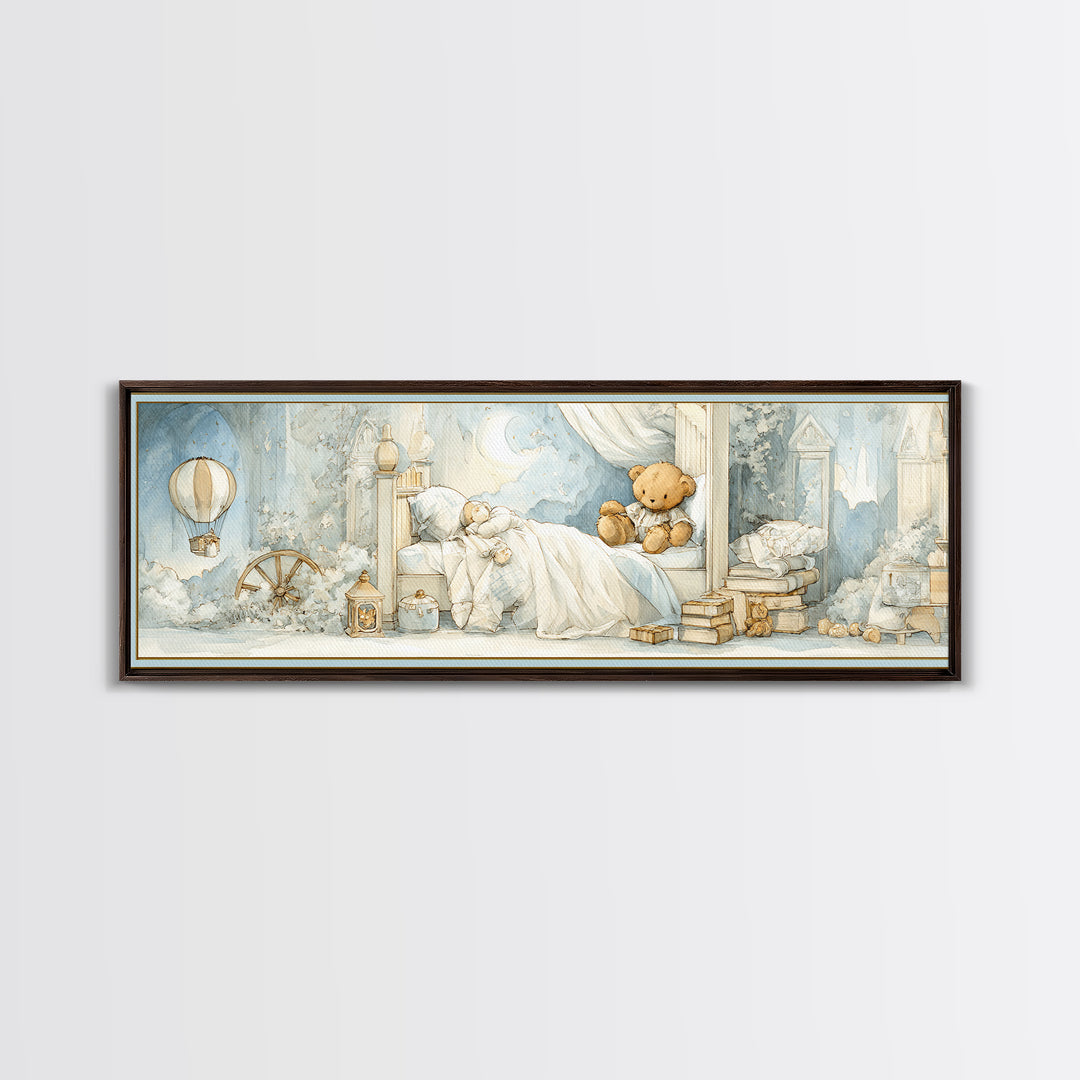 Storybook Bear with Little Lantern Canvas Print, Nursery Decor, Kids Wall Art, Abstract Art, Nursery, Room Decor, NDE-3x1-25