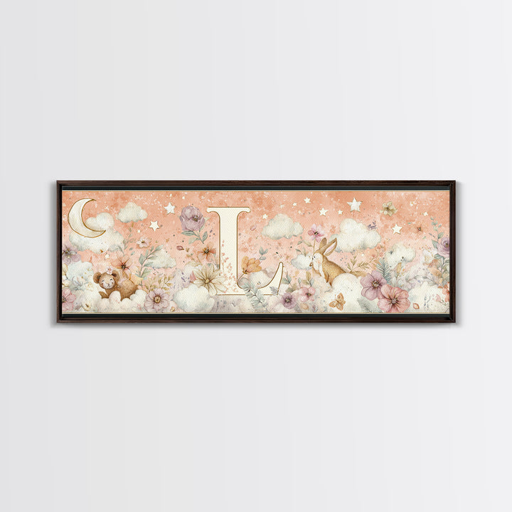 Soft Floral Initial Frame Without Letters Canvas Print, Nursery Decor, Woodland Nursery Decor, Nursery, Nursery Wall Decal, NDE-3x1-26