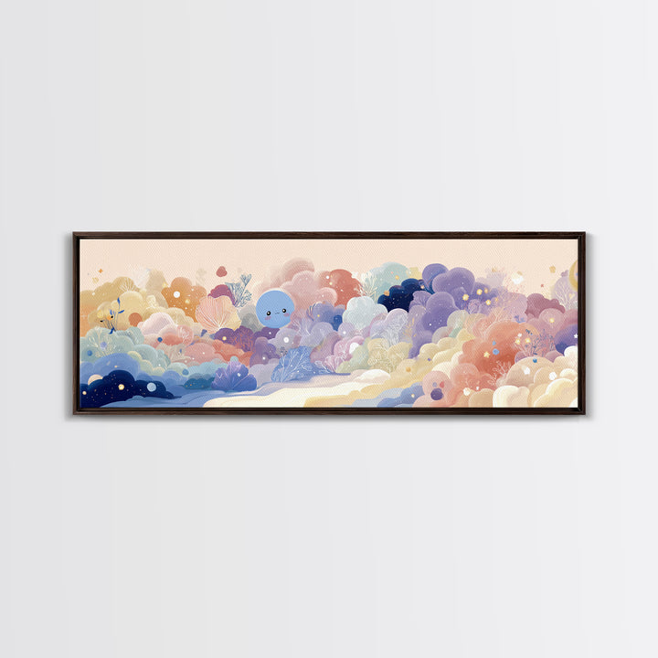 Pastel Rainbow with Soft Cloud Shapes Canvas Print, Nursery Decor, Boy Nursery Decor, Abstract Art, Nursery, Contemporary Art, NDE-3x1-41