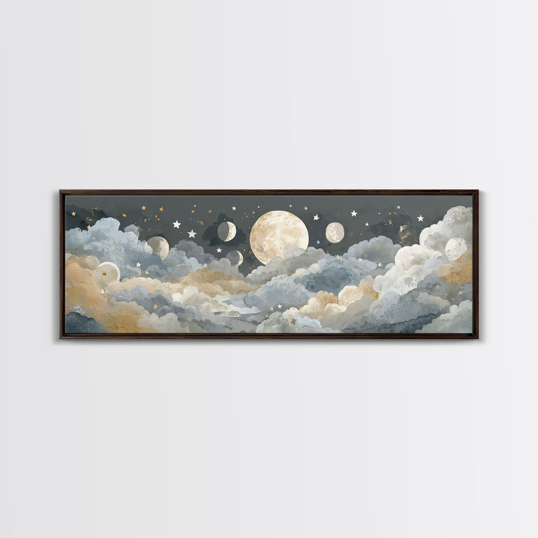 Moon Phase Mobile Canvas Print, Nursery Decor, Fine Art, Nursery, Floral Wall Art, Botanical Wall Art, Safari Nursery Decor, NDE-3x1-43