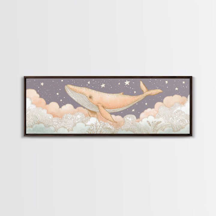 Baby Whale Swimming Through Stars Canvas Print, Nursery Decor, Textured Painting, Fine Art, Nursery, Bedroom Decor, Wall Decal, NDE-3x1-48