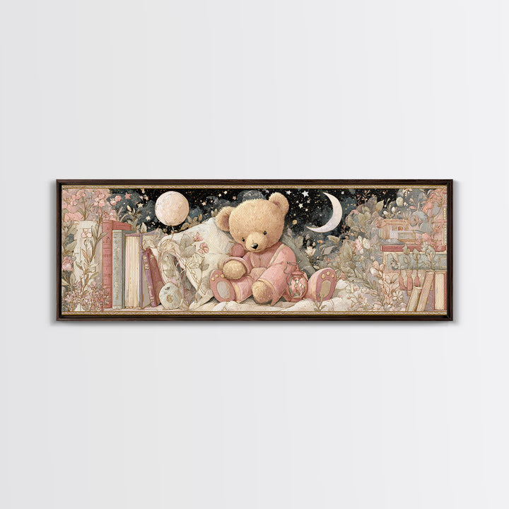 Storybook Bear with Little Lantern Canvas Print, Nursery Decor, Kids Wall Art, Abstract Art, Nursery, Room Decor, NDE-3x1-49