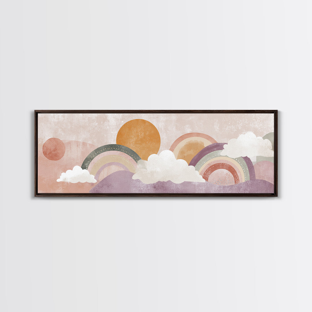 Neutral Boho Sun and Arch Shapes Framed Canvas Print, Nursery Decor, Framed Wall Art, Fine Art, Nursery, Safari Nursery Decor, NDE-3x1-51
