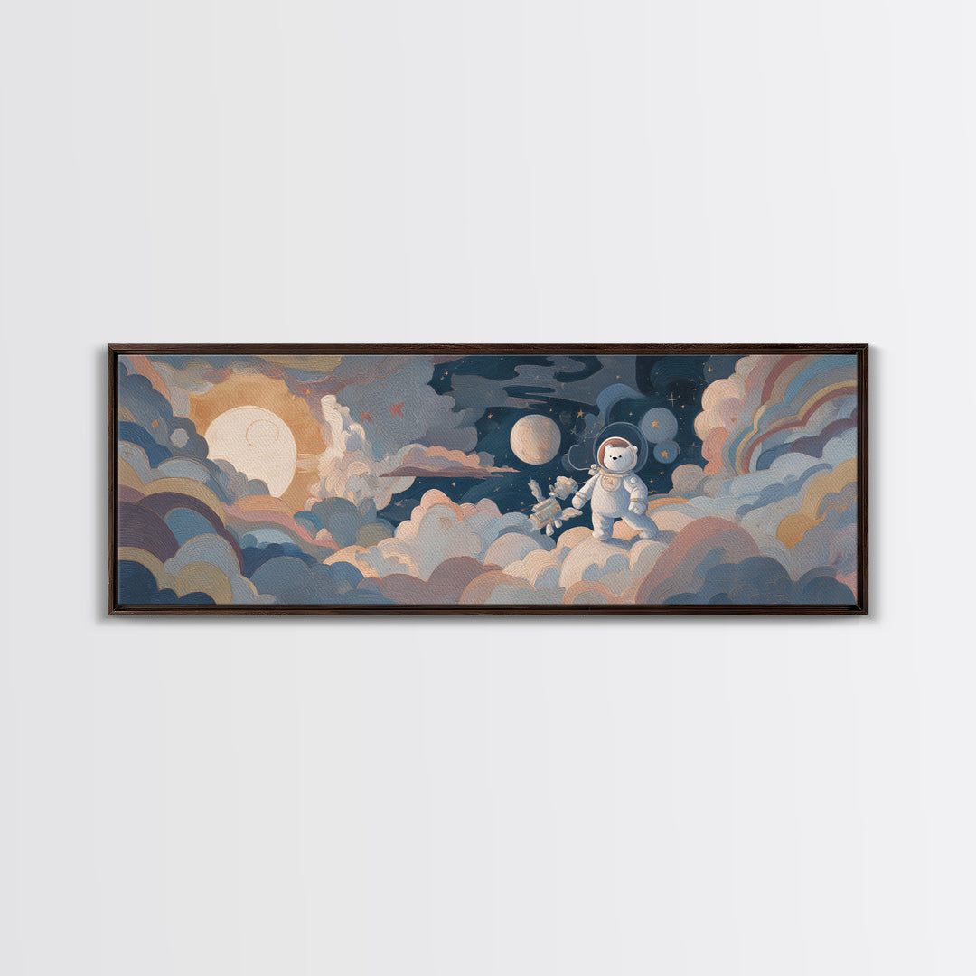 Little Astronaut Bear Framed Canvas Print, Nursery Decor, Art Print, Fine Art, Nursery, Woodland Nursery Decor, Nursery Prints, NDE-3x1-55