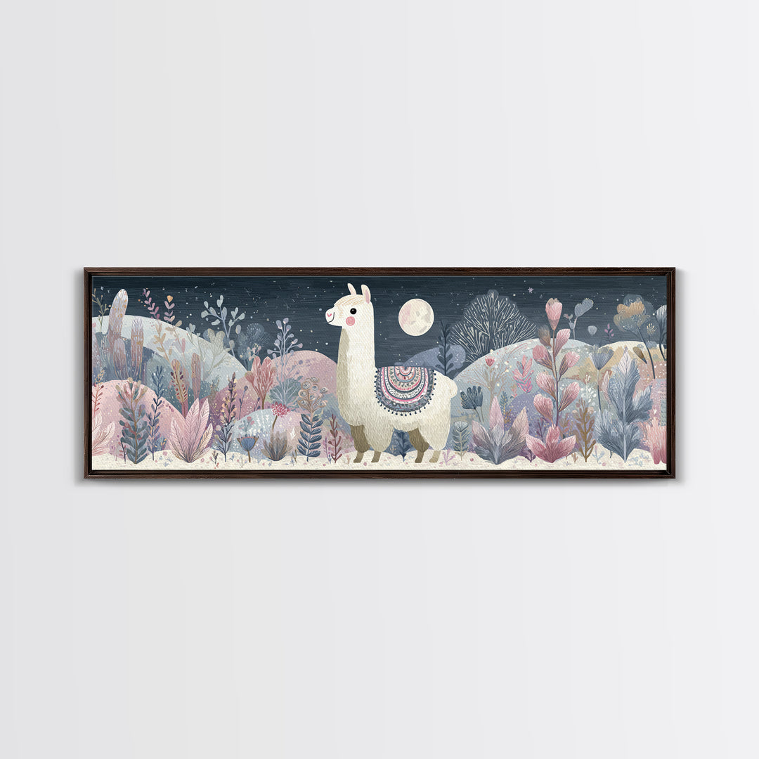 Cute Llama with Blanket Pattern Canvas Print, Nursery Decor, Nursery Wall Decal, Oil Painting, Nursery, Minimalist Decor, NDE-3x1-61