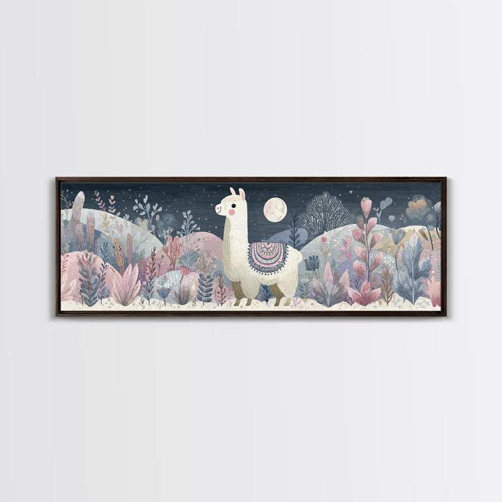 Cute Llama with Blanket Pattern Canvas Print, Nursery Decor, Nursery Wall Decal, Oil Painting, Nursery, Minimalist Decor, NDE-3x1-61