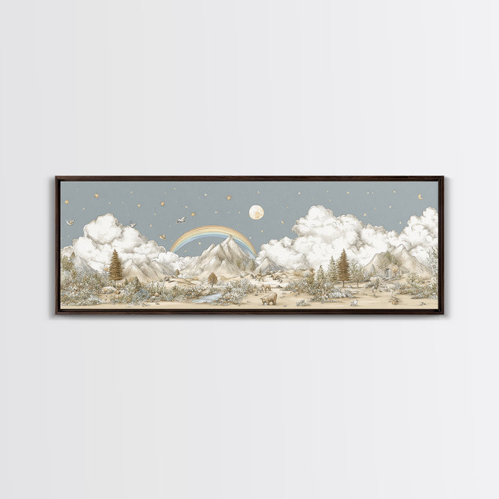 Calm Mountain Nursery Landscape Framed Canvas Print, Nursery Decor, Luxury Decor, Fine Art, Nursery, Nursery Wall Art, NDE-3x1-64