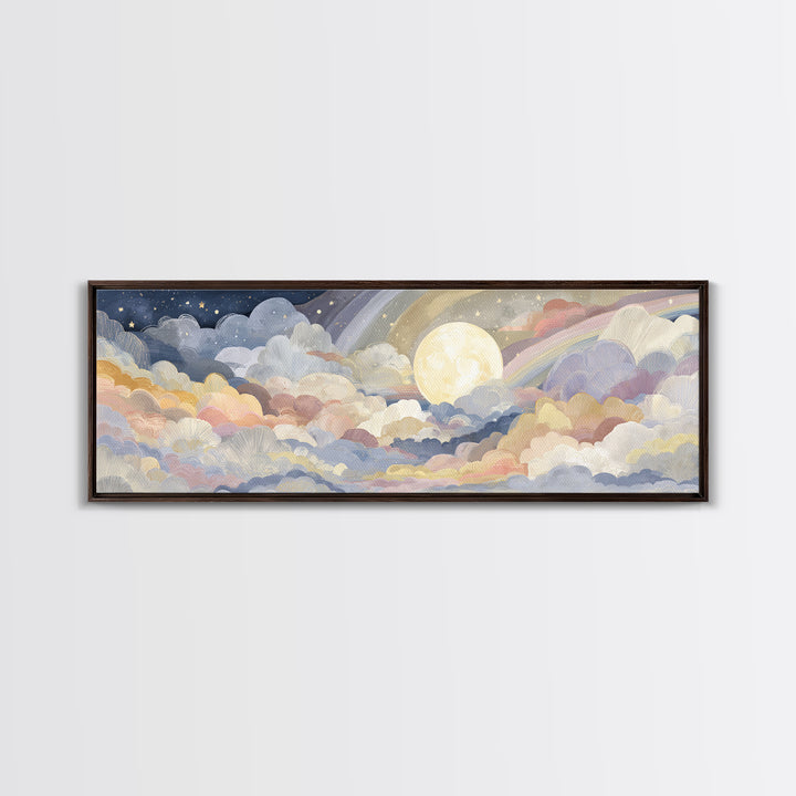 Pastel Rainbow with Soft Cloud Shapes Canvas Print, Nursery Decor, Boy Nursery Decor, Abstract Art, Nursery, Contemporary Art, NDE-3x1-65
