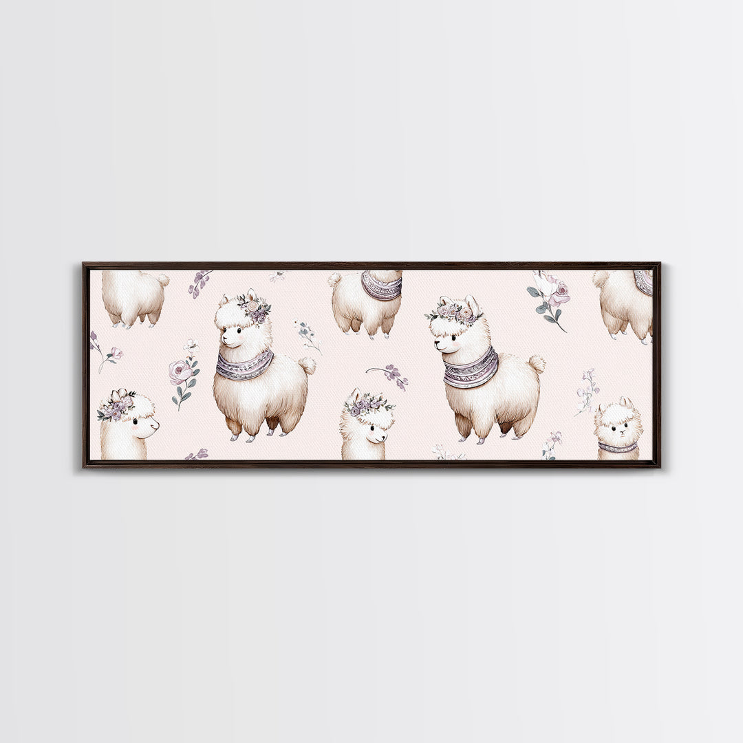 Cute Llama with Blanket Pattern Canvas Print, Nursery Decor, Nursery Wall Decal, Oil Painting, Nursery, Minimalist Decor, NDE-3x1-85