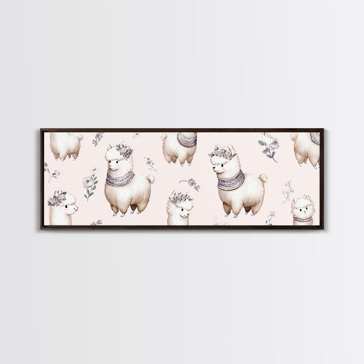 Cute Llama with Blanket Pattern Canvas Print, Nursery Decor, Nursery Wall Decal, Oil Painting, Nursery, Minimalist Decor, NDE-3x1-85