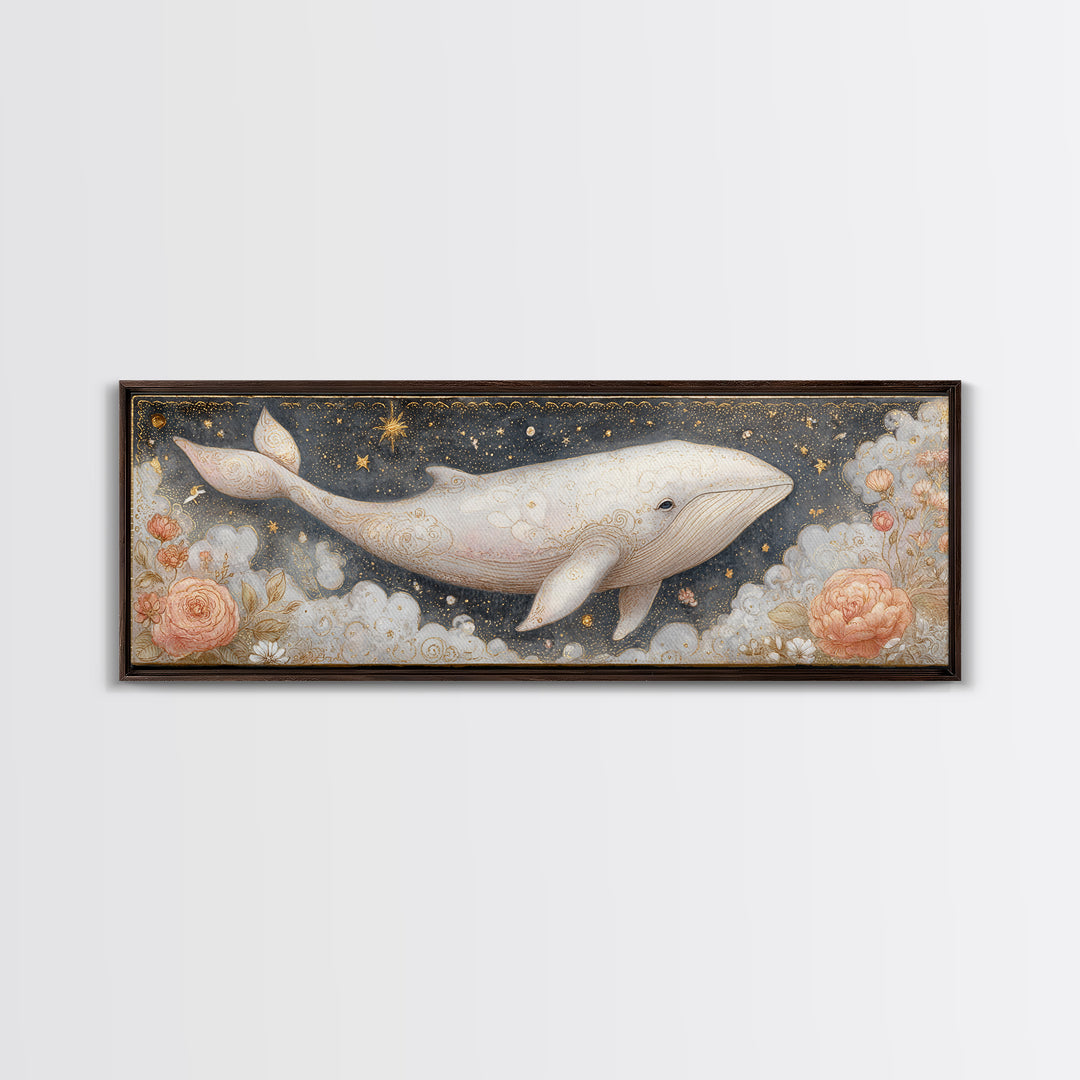 Baby Whale Swimming Through Stars Canvas Print, Nursery Decor, Textured Painting, Fine Art, Nursery, Bedroom Decor, Wall Decal, NDE-3x1-96