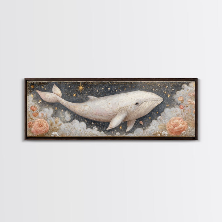 Baby Whale Swimming Through Stars Canvas Print, Nursery Decor, Textured Painting, Fine Art, Nursery, Bedroom Decor, Wall Decal, NDE-3x1-96