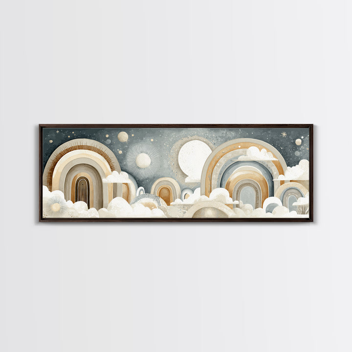 Neutral Boho Sun and Arch Shapes Framed Canvas Print, Nursery Decor, Framed Wall Art, Fine Art, Nursery, Safari Nursery Decor, NDE-3x1-99