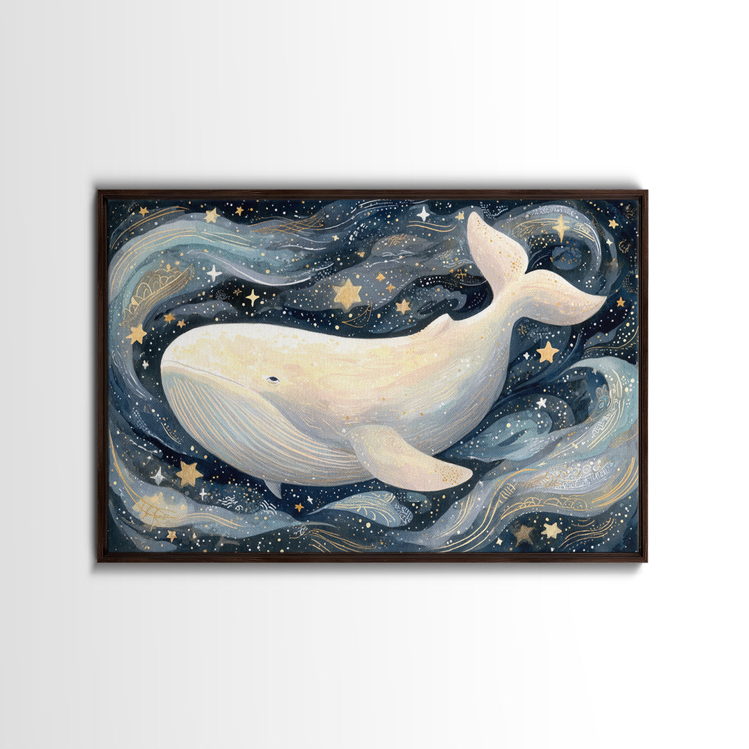 Baby Whale Swimming Through Stars Canvas Print, Nursery Decor, Wall Light, Fine Art, Nursery, Statement Artwork, Boho Decor, NDE-3x2-12