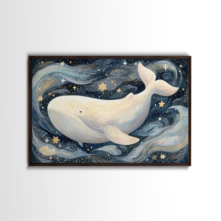 Baby Whale Swimming Through Stars Canvas Print, Nursery Decor, Wall Light, Fine Art, Nursery, Statement Artwork, Boho Decor, NDE-3x2-12