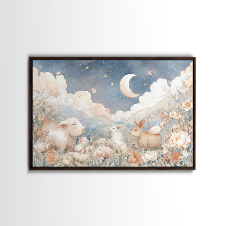 Farm Animals in Soft Watercolor Style Canvas Print, Nursery Decor, Wall, Oil Painting, Nursery, Nursery Wall Decals, NDE-3x2-22