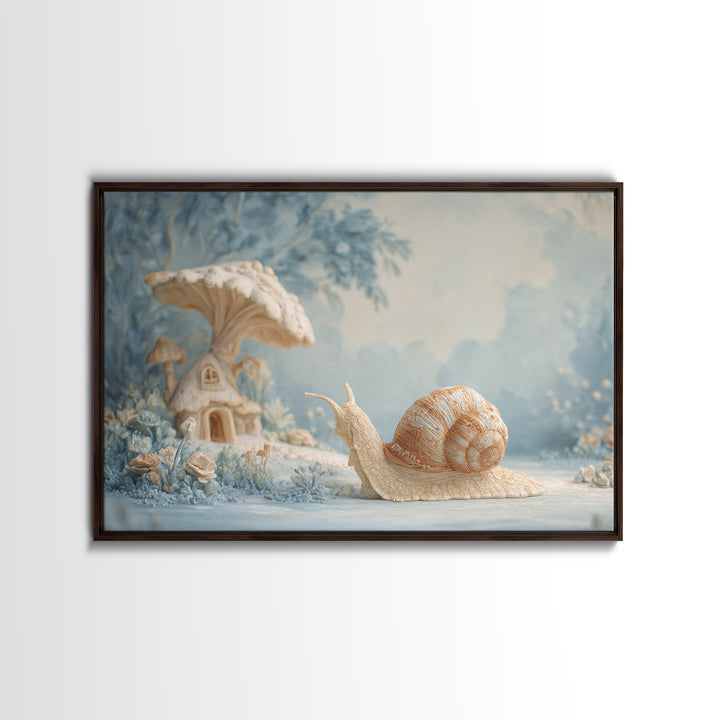 Garden Snail with Mushroom House Canvas Print, Nursery Decor, Nursery Name Sign, Fine Art, Nursery, Luxury Decor, Room Decor, NDE-3x2-3