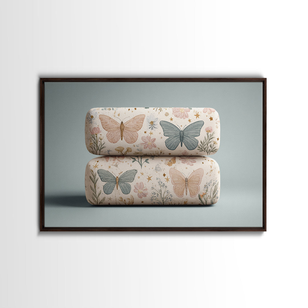 Pastel Butterfly and Wildflower Pattern Canvas Print, Nursery Decor, Boy Nursery Decor, Fine Art, Nursery, Contemporary Art, NDE-3x2-44