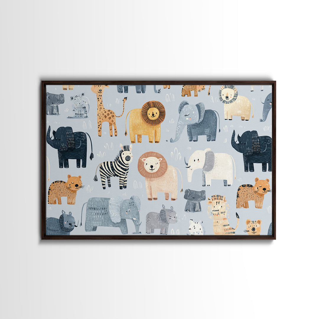 Cute Safari Animals Canvas Print, Nursery Decor, Room Decor, Fine Art, Nursery, Framed Wall Art, Bedroom Decor, Wall Decal, NDE-3x2-56