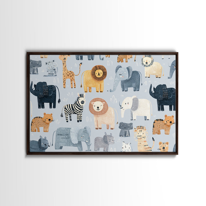 Cute Safari Animals Canvas Print, Nursery Decor, Room Decor, Fine Art, Nursery, Framed Wall Art, Bedroom Decor, Wall Decal, NDE-3x2-56