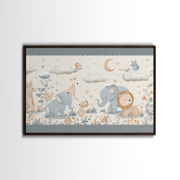 Woodland Animal Parade Framed Canvas Print, Nursery Decor, Nursery Prints, Nursery, Nursery Wall Decal, Boy Nursery Decor, NDE-3x2-6