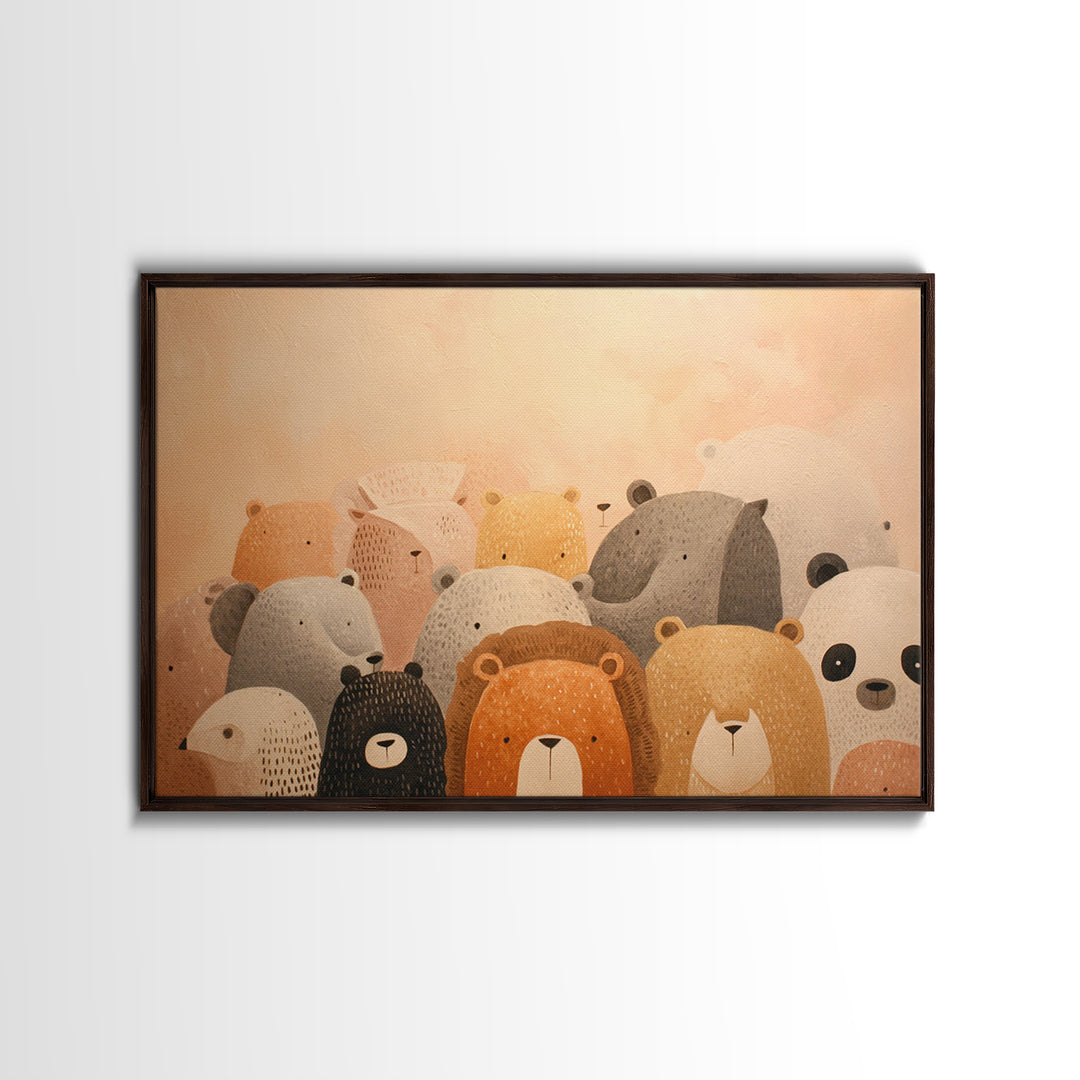 Cute Safari Animals Framed Canvas Print, Nursery Decor, Floral Wallpaper, Oil Painting, Nursery, Fine Art Print, NDE-3x2-8