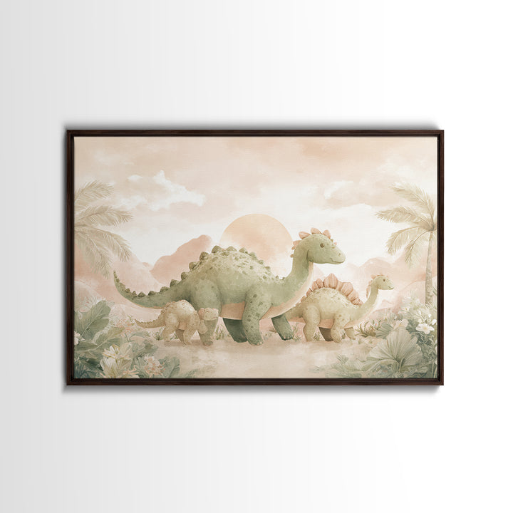 Gentle Dinosaur Family Canvas Print, Nursery Decor, Nursery Wall Decor, Fine Art, Nursery, Nursery Name Sign, Kids Wall Art, NDE-3x2-83