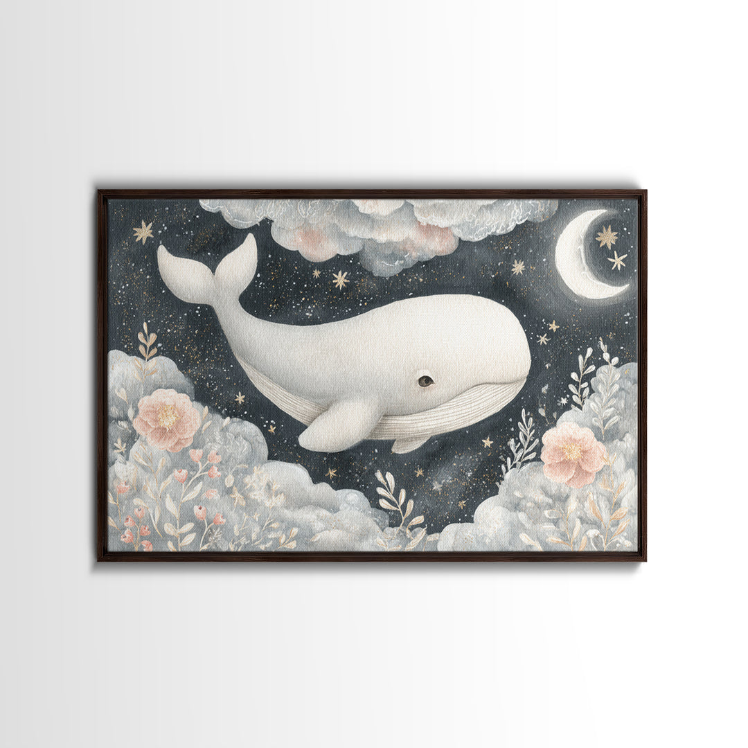 Baby Whale Swimming Through Stars Canvas Print, Nursery Decor, Wall Decor, Fine Art, Nursery, Woodland Nursery Decor, NDE-3x2-84