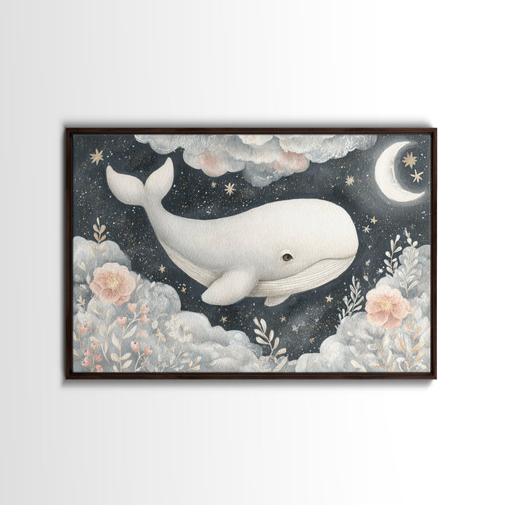 Baby Whale Swimming Through Stars Canvas Print, Nursery Decor, Wall Decor, Fine Art, Nursery, Woodland Nursery Decor, NDE-3x2-84