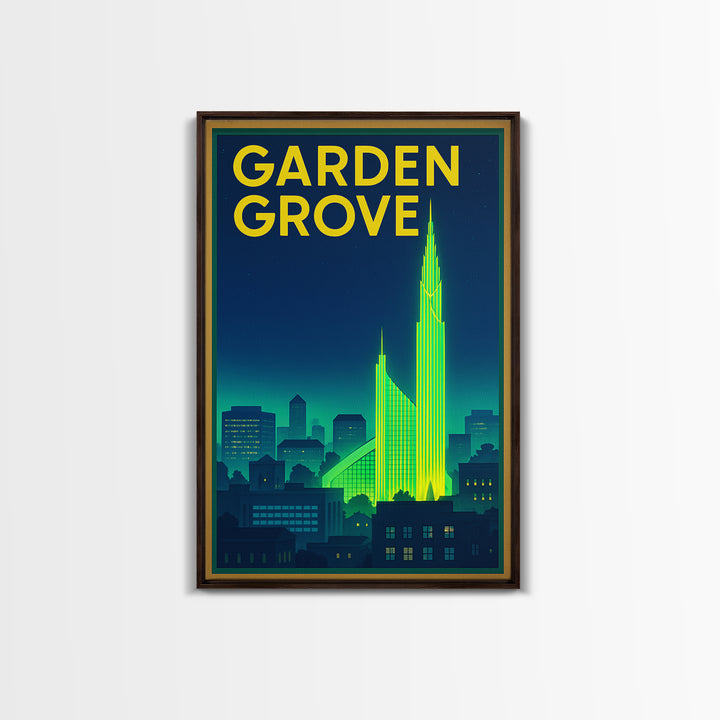 Garden Grove Travel Poster, Canvas Print, Electric Night Poster Art, Garden Grove Poster Print, Travel Wall Art, Wanderlust Decor