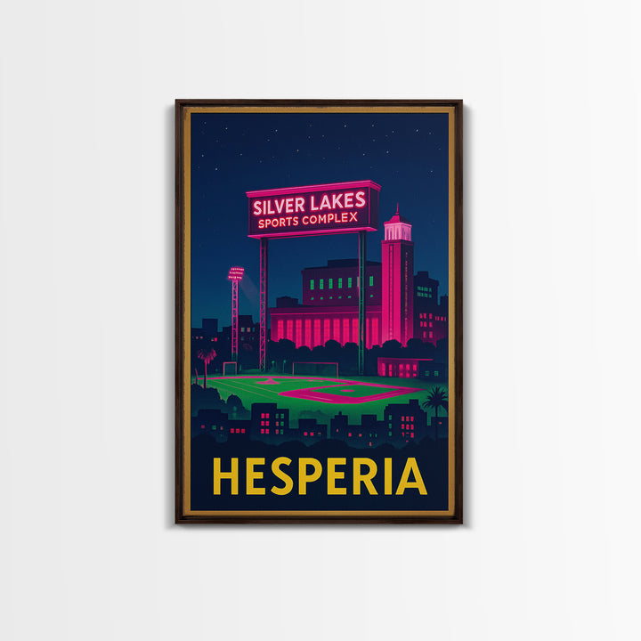 Hesperia California Travel Poster, Canvas Print, Neon Cityscape Wall Art, Hesperia Poster Print, Vintage City Poster, City Illustration