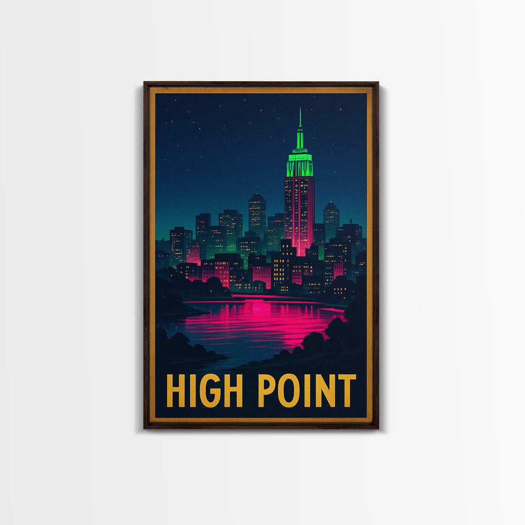 High Point North Carolina Travel Poster, Canvas Print, Cyberpunk Style City Art, High Point City Art, Travel Art, Travel Art Print