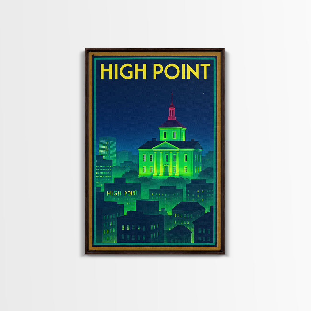 High Point Travel Poster, Framed Canvas Print, Cyberpunk Style City Art, High Point City Art, Vintage City Poster, Vintage Travel Art