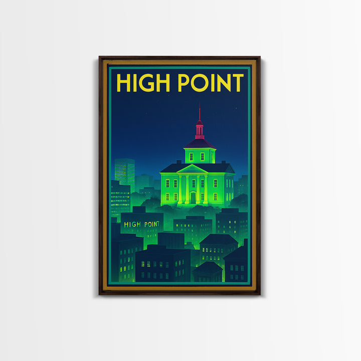 High Point Travel Poster, Framed Canvas Print, Cyberpunk Style City Art, High Point City Art, Vintage City Poster, Vintage Travel Art