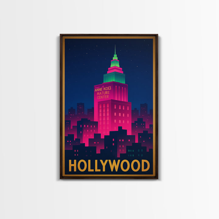 Hollywood Florida Travel Poster, Framed Canvas Print, Cyberpunk Style City Art, Hollywood Wall Art, Eclectic Wall Decor, Fine Art Print