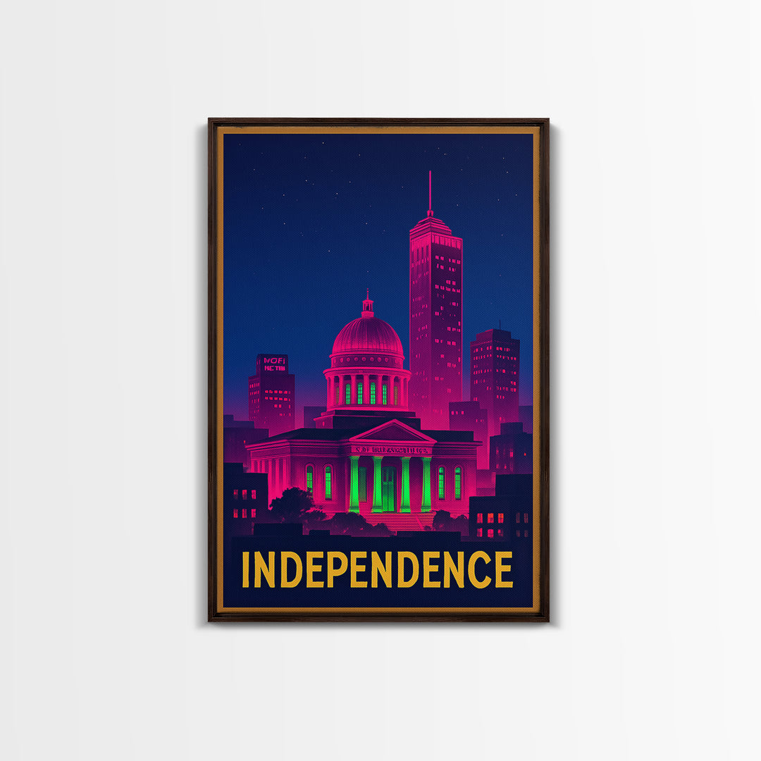 Independence Missouri Travel Poster, Canvas Print, Electric Night Poster Art, Independence Art Print, City Illustration, Home Office Decor