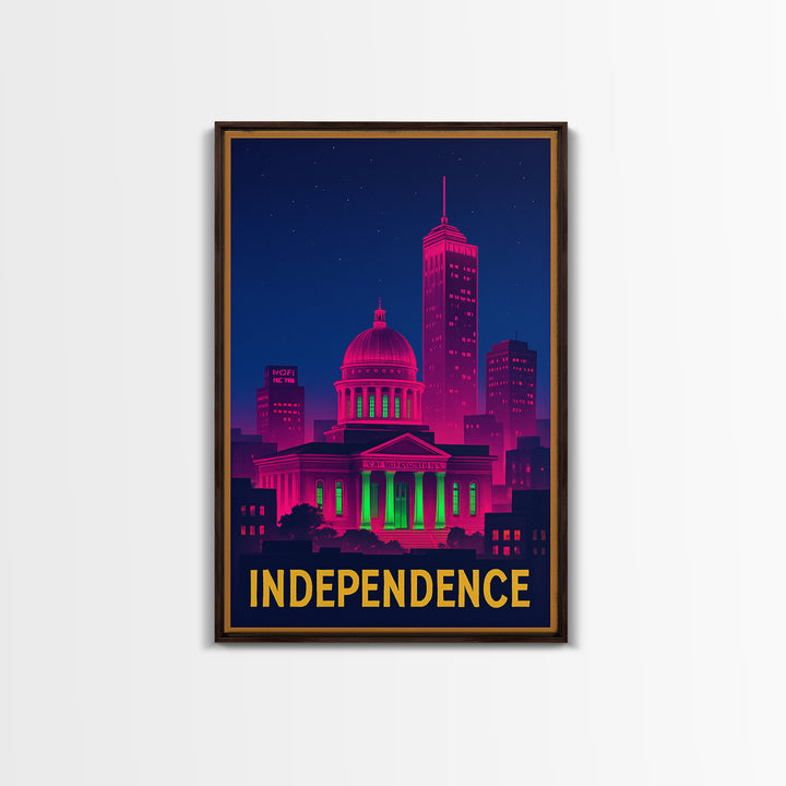 Independence Missouri Travel Poster, Canvas Print, Electric Night Poster Art, Independence Art Print, City Illustration, Home Office Decor