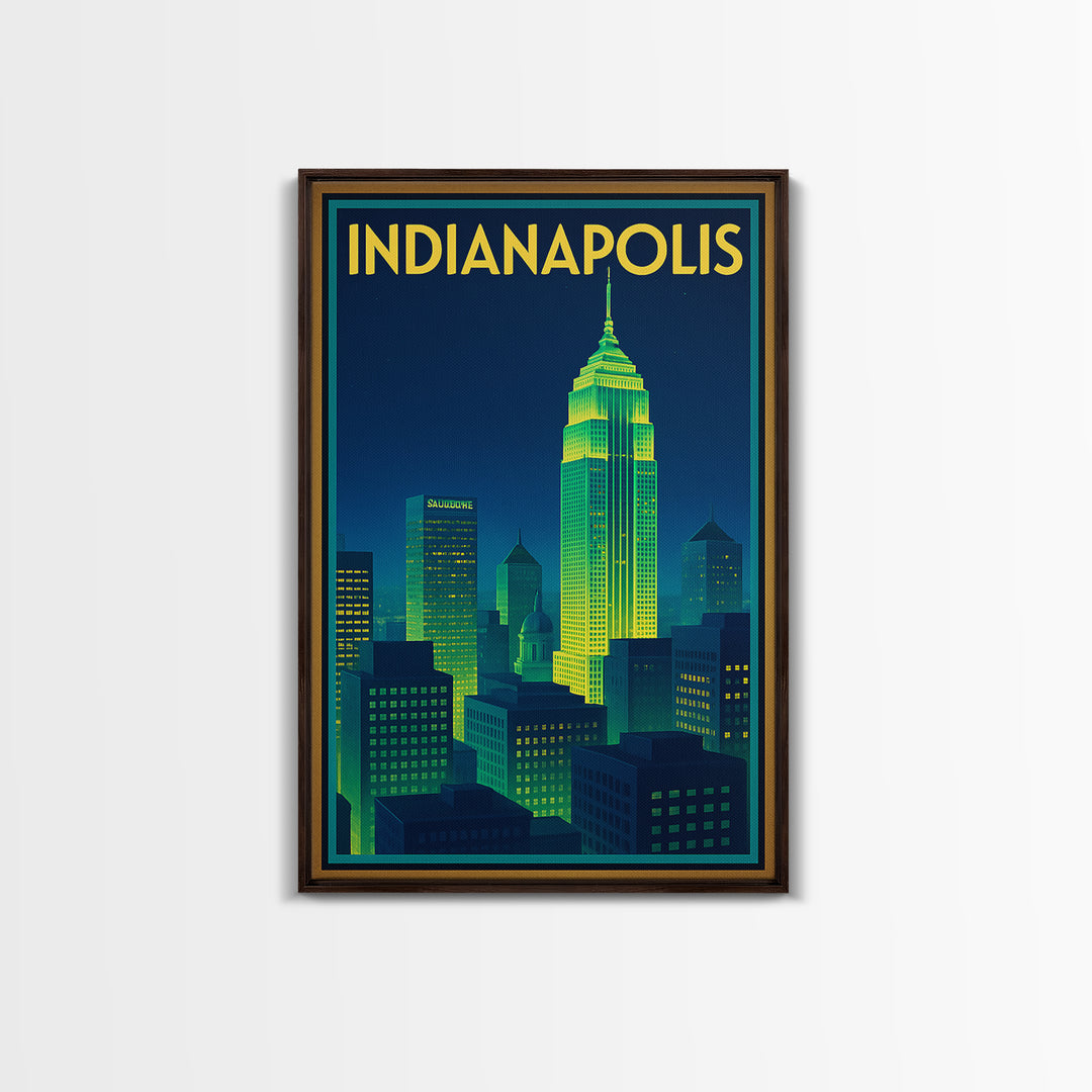 Indianapolis Travel Poster, Canvas Print, Cyberpunk Style City Art, Indianapolis City Art, Wanderlust Decor, Home Office Decor
