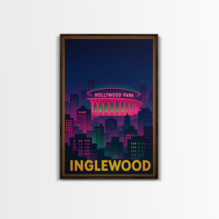 Inglewood California Travel Poster, Canvas Print, Neon Skyline Wall Art, Inglewood Wall Art, Travel Prints, Vintage City Poster, City Poster