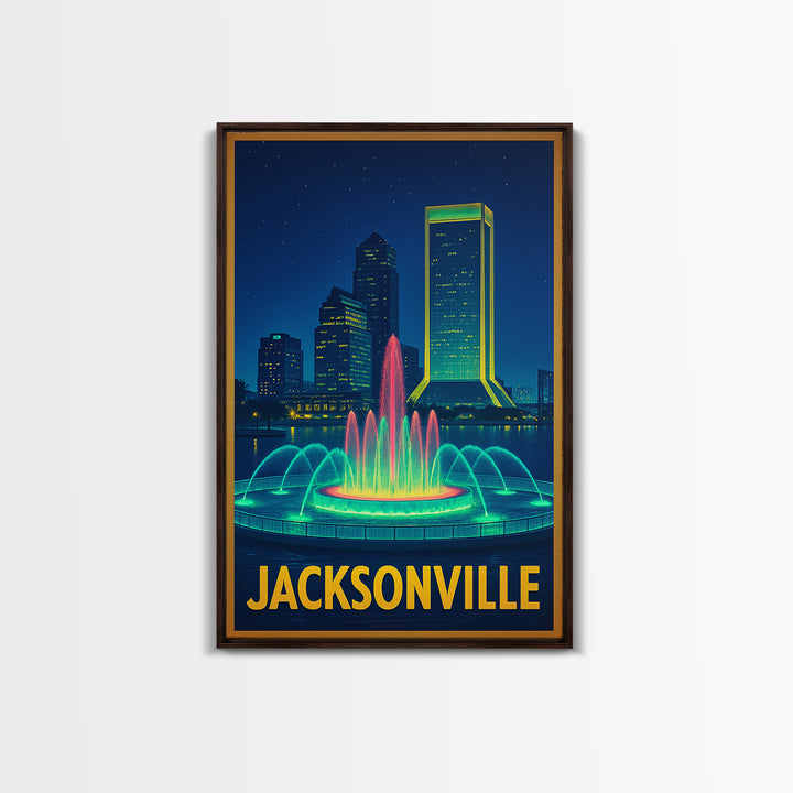 Jacksonville Florida Travel Poster, Canvas Print, Neon Skyline Art Wall Art, Jacksonville Poster Print, Vintage Travel Art, City Art Print