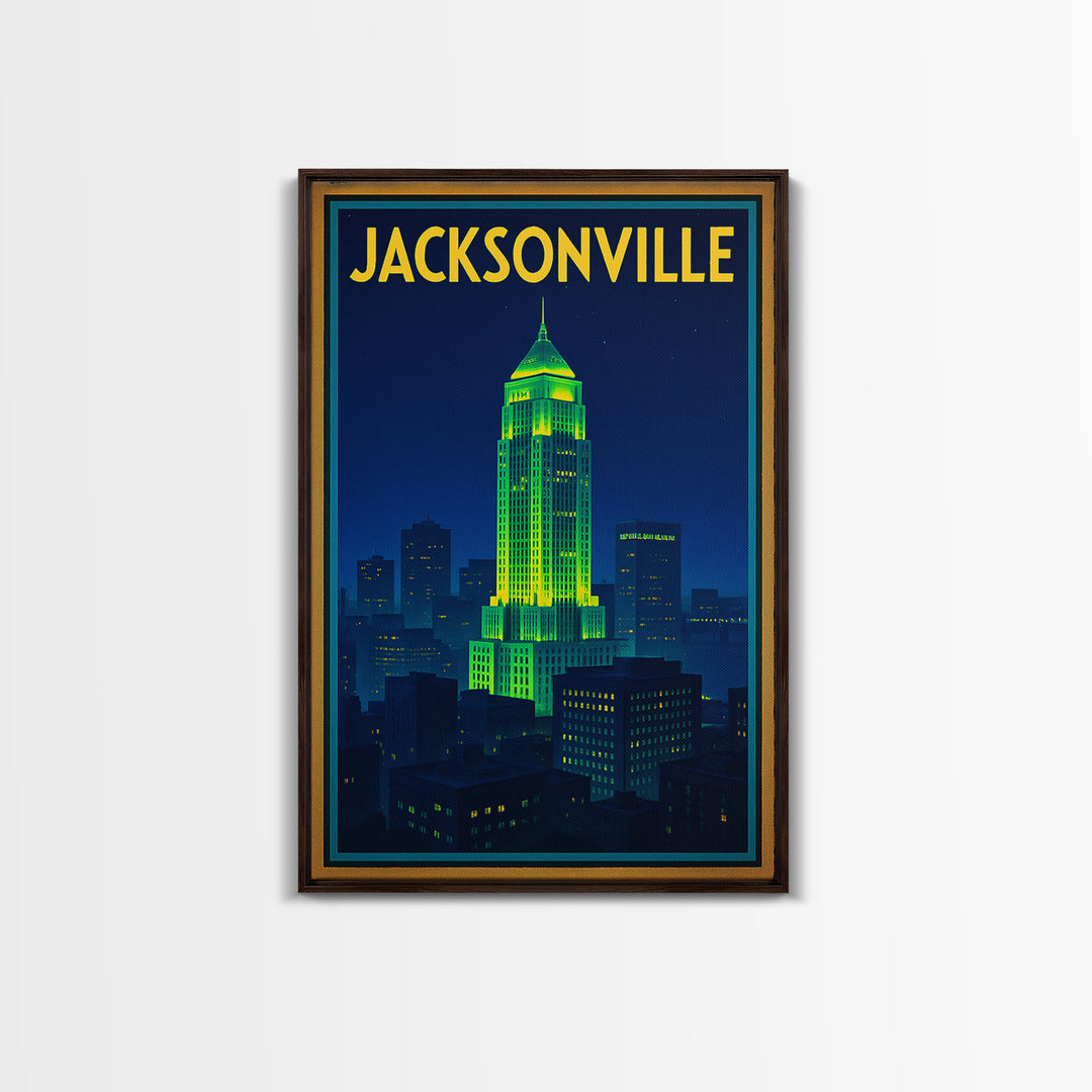 Jacksonville Travel Poster, Canvas Print, Electric Night Poster Art, Jacksonville Travel Art, Fine Art Print, Travel Poster Set