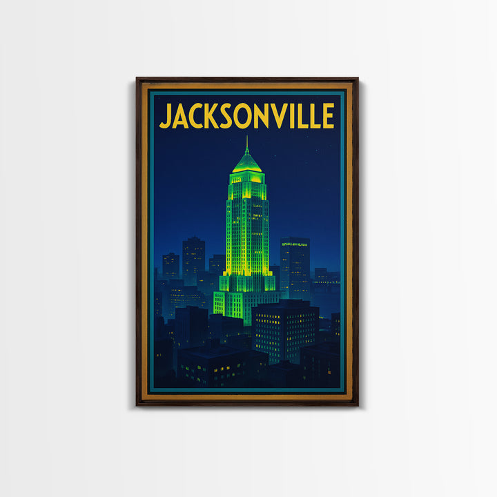 Jacksonville Travel Poster, Canvas Print, Electric Night Poster Art, Jacksonville Travel Art, Fine Art Print, Travel Poster Set